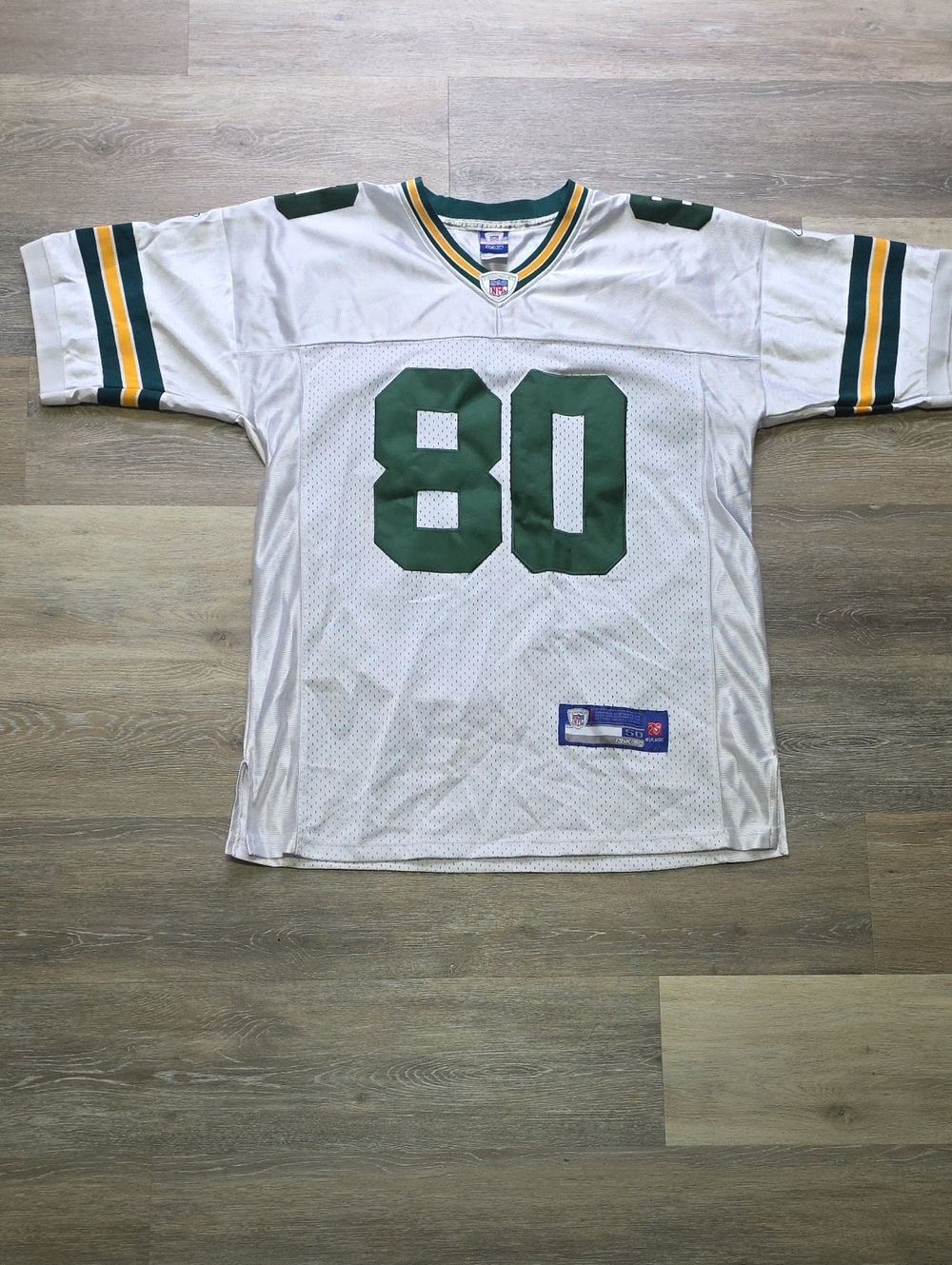 VNTG Reebok Green Bay Packers #80 Donald Driver White Sewn NFL Jersey 50- L/XL